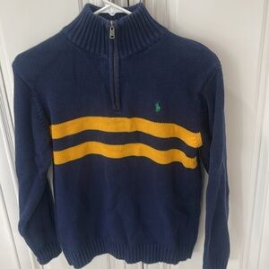 Polo Ralph Lauren Blue Navy Yellow Knit Sweater Logo Pullover Stripe large